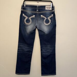 BIG STAR Liv Low Rise Boot Cut Contrast Thick Stitch Jeans, Dark Wash- Size 28